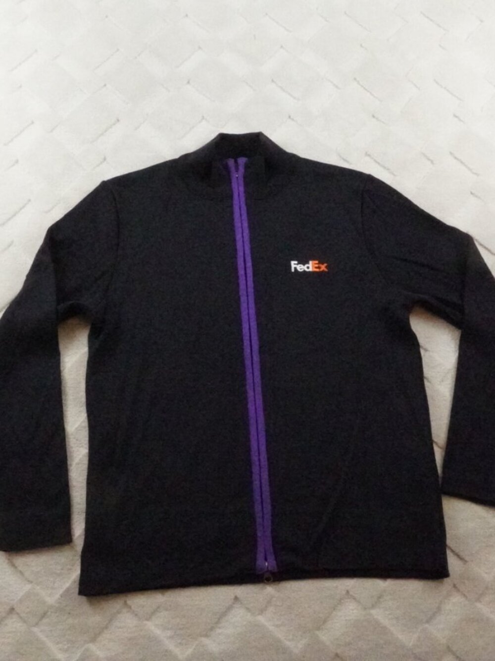 Vintage FedEx Zip Up Work Sweater Mens Medium Black with Purple Trim Stan Herman
